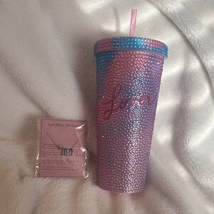 Taylor Swift Pink and Blue Rhinestone Tumbler